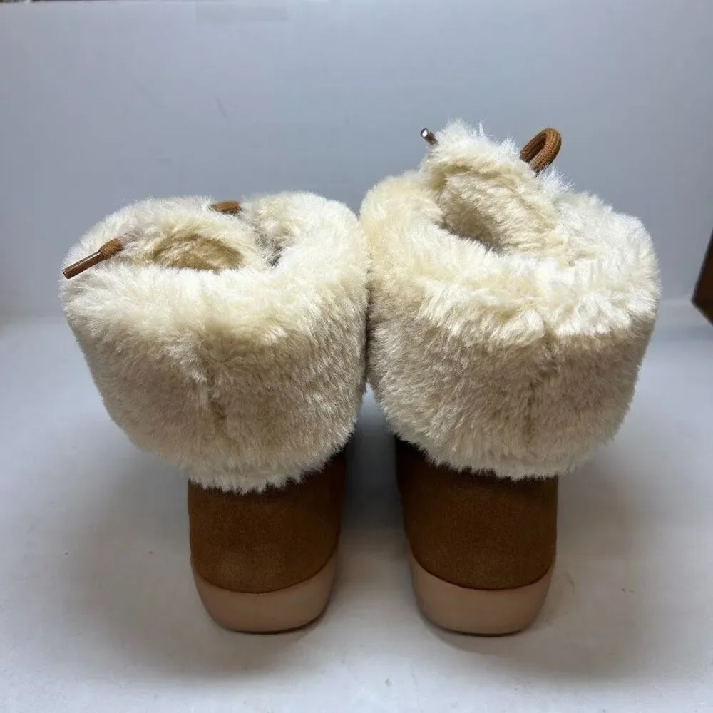Style & Co. Womens 7 M Chestnut Aubreyy Suede Faux Fur Lace Up Boots NIB QV0